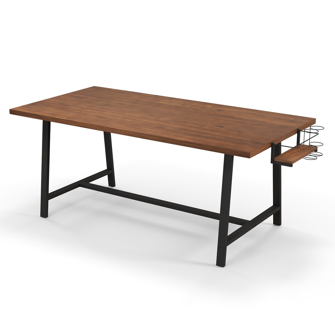 Walnut Black Dining Table 72 Inch with Wine Rack Industrial Kitchen Table